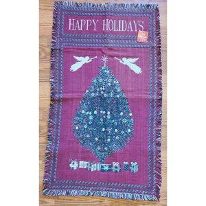 Vtg 1995 Windham Trading Happy Holidays Decorative Throw Blanket Tapestry 24x40